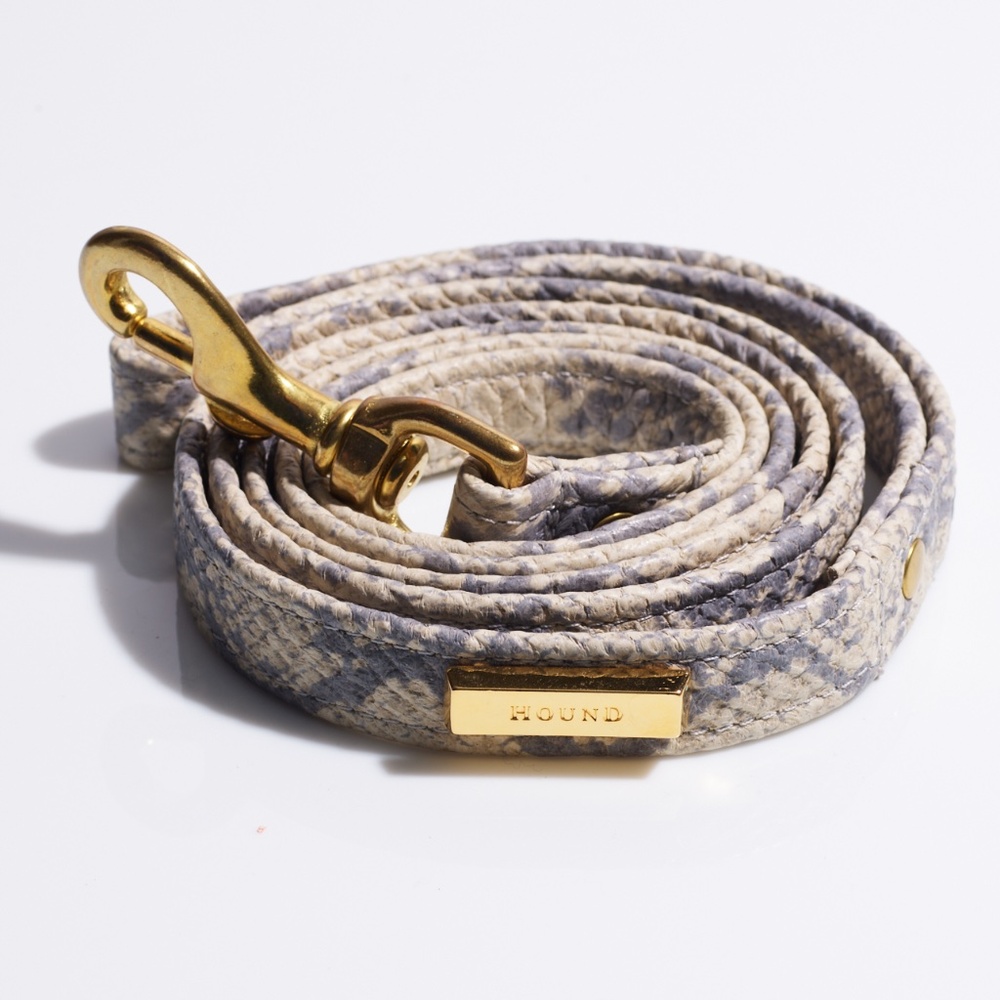 Hound Collection Leather Dog Leash Genuine Leather Gold Bar Logo